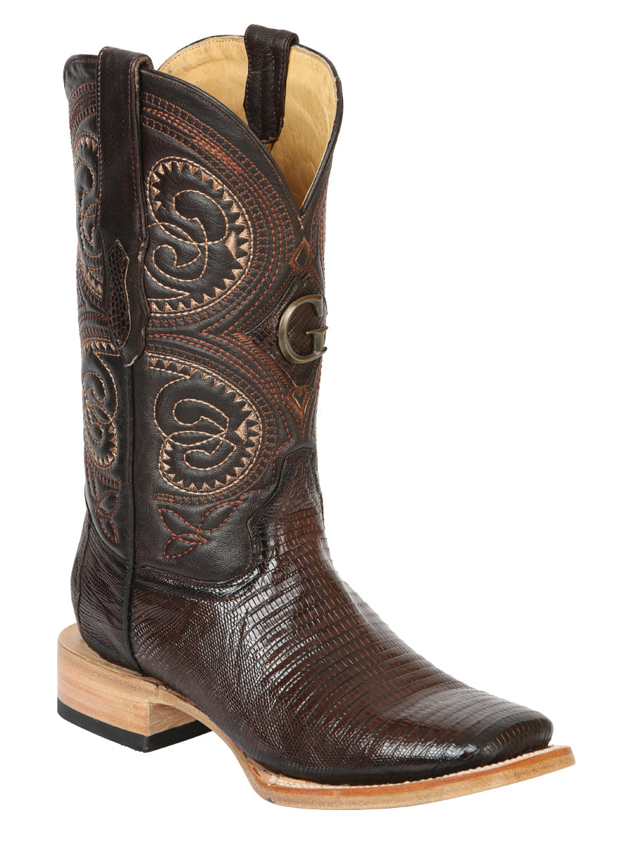 El General Men's Exotic Lizard Rodeo Cowboy Boots in Brown