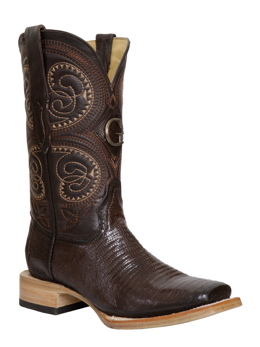 El General Men's Exotic Lizard Rodeo Cowboy Boots in Brown