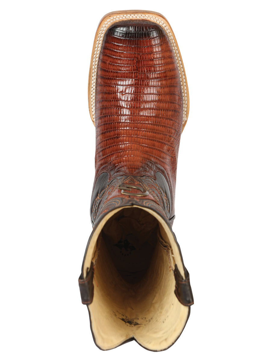 El General Men's Exotic Lizard Rodeo Cowboy Boots in Cognac