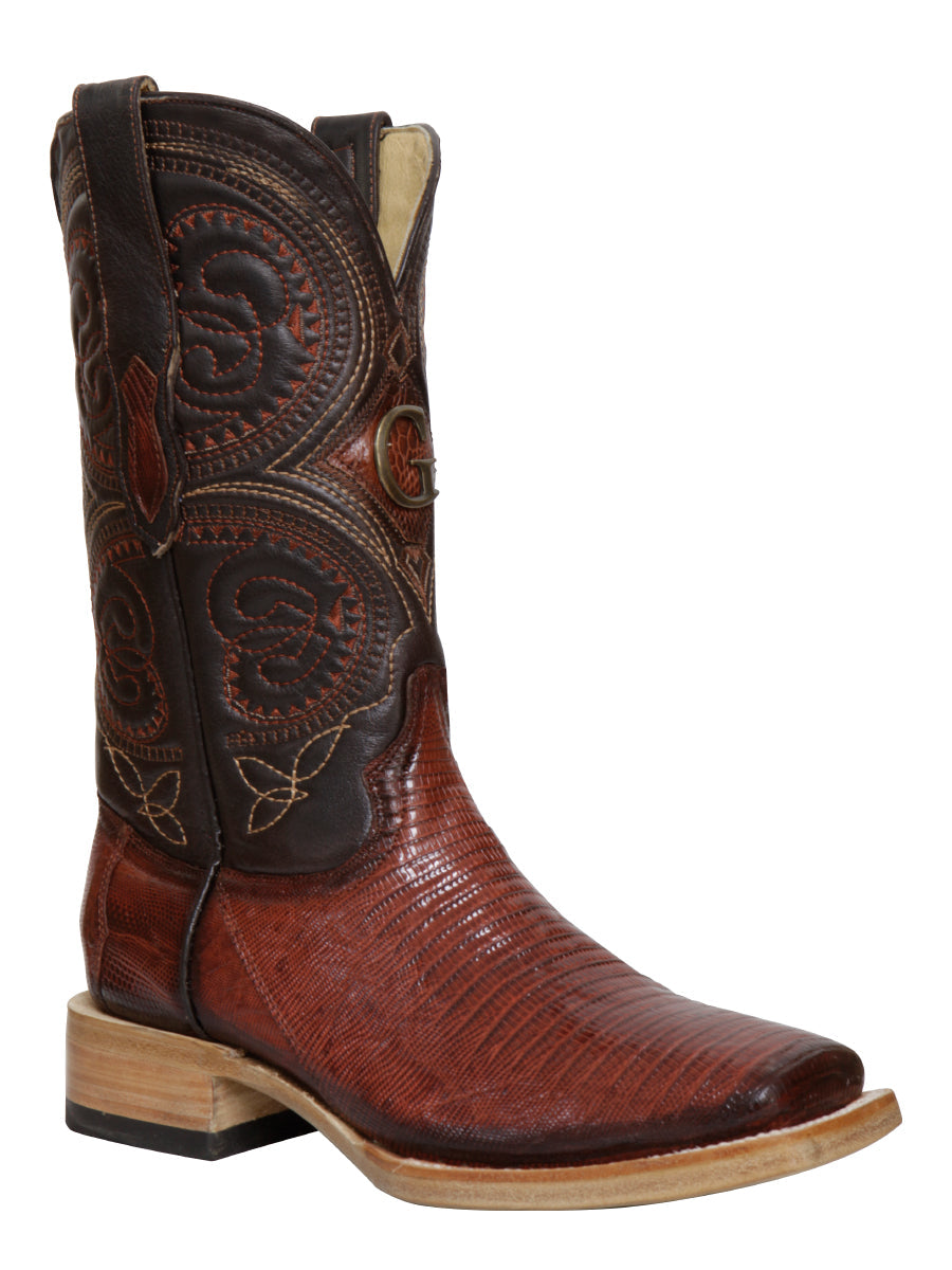 El General Men's Exotic Lizard Rodeo Cowboy Boots in Cognac