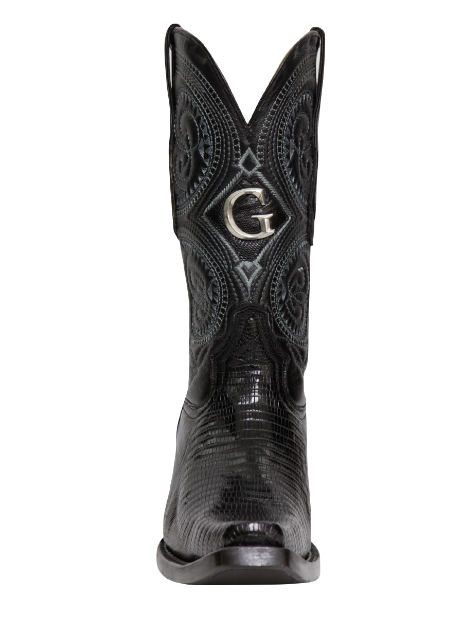 El General Men's Exotic Lizard Cowboy Boots in Black
