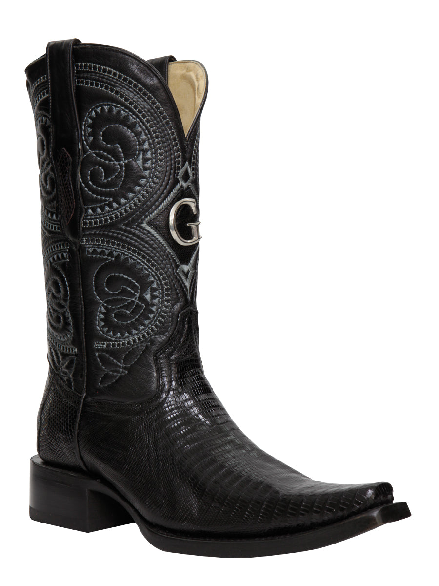 El General Men's Exotic Lizard Cowboy Boots in Black