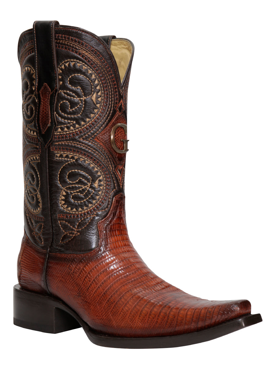 El General Men's Exotic Lizard Cowboy Boots in Cognac