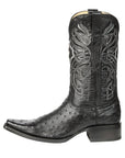 El General Men's Exotic Ostrich Leather Cowboy Boots in Black