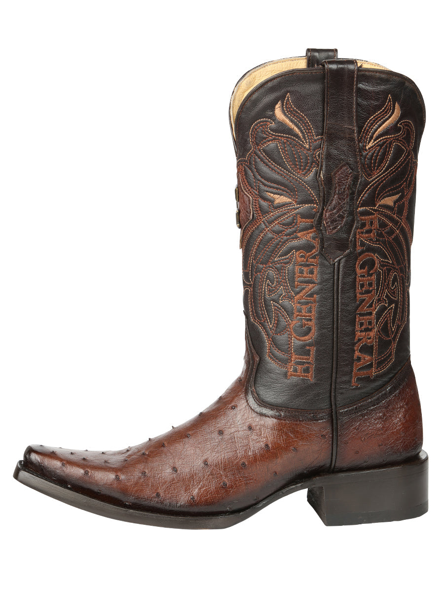El General Men's Exotic Ostrich Leather Cowboy Boots in Brown
