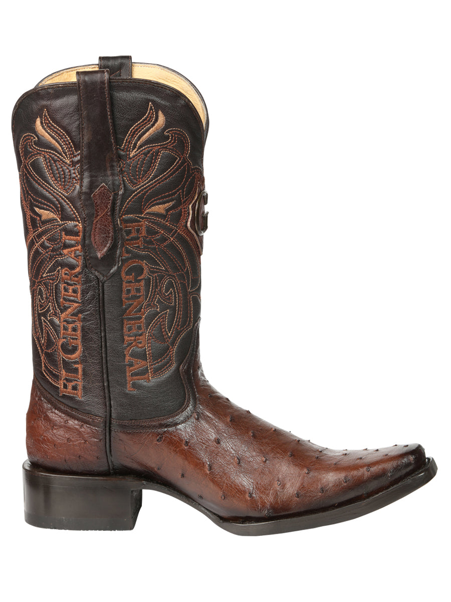 El General Men's Exotic Ostrich Leather Cowboy Boots in Brown