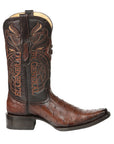 El General Men's Exotic Ostrich Leather Cowboy Boots in Brown