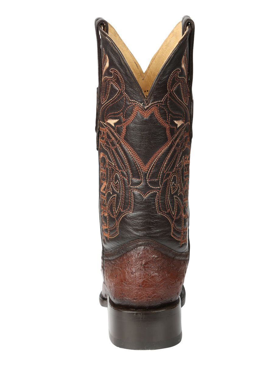 El General Men's Exotic Ostrich Leather Cowboy Boots in Brown