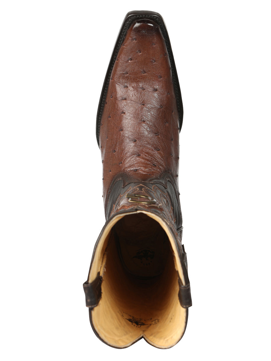 El General Men's Exotic Ostrich Leather Cowboy Boots in Brown