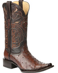 El General Men's Exotic Ostrich Leather Cowboy Boots in Brown