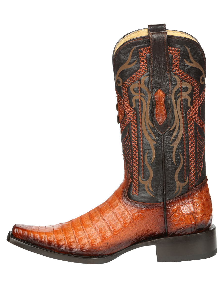 El General Men's Exotic Caiman Belly Cowboy Boots in Cognac
