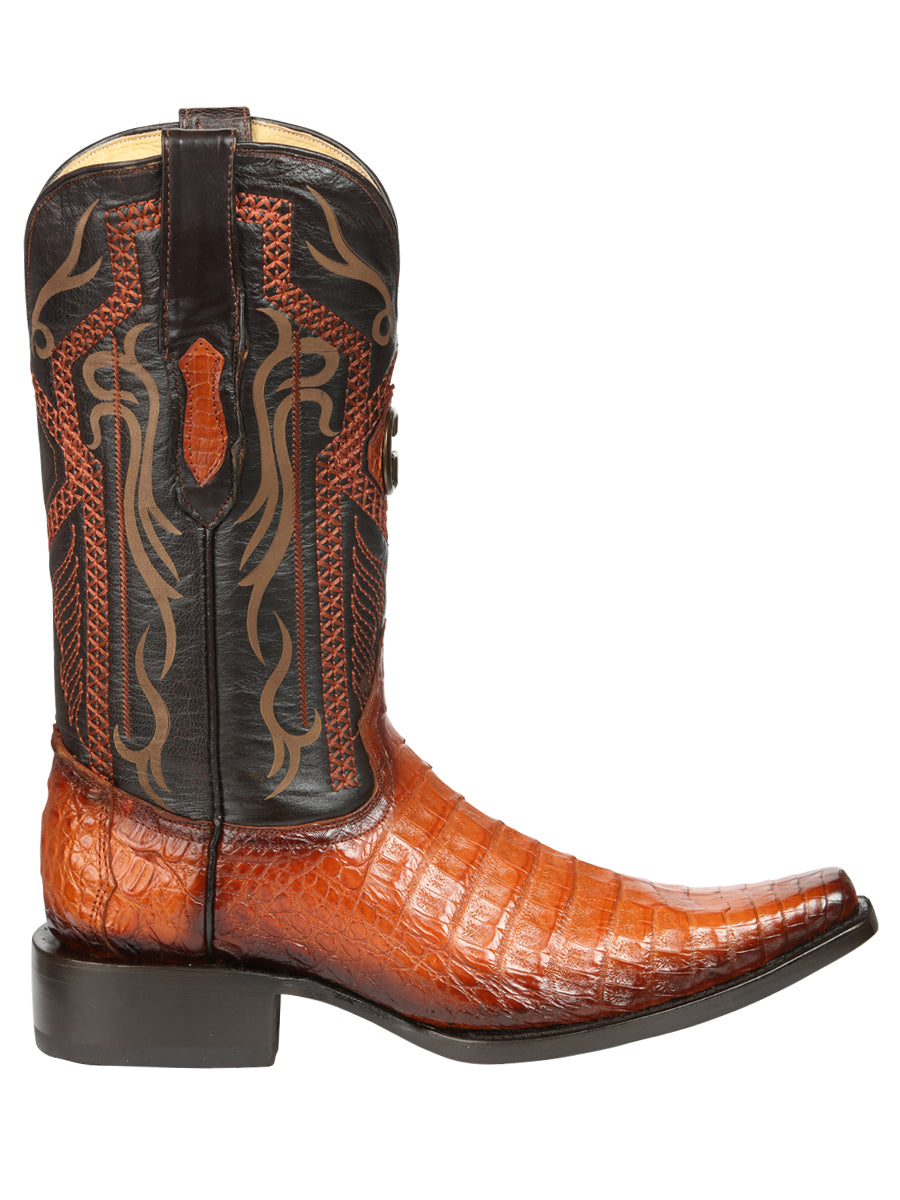 El General Men's Exotic Caiman Belly Cowboy Boots in Cognac