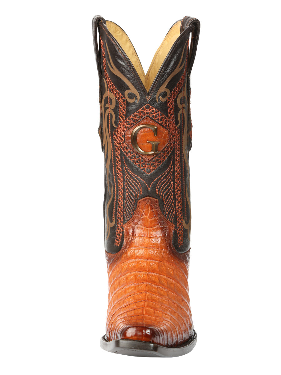 El General Men's Exotic Caiman Belly Cowboy Boots in Cognac