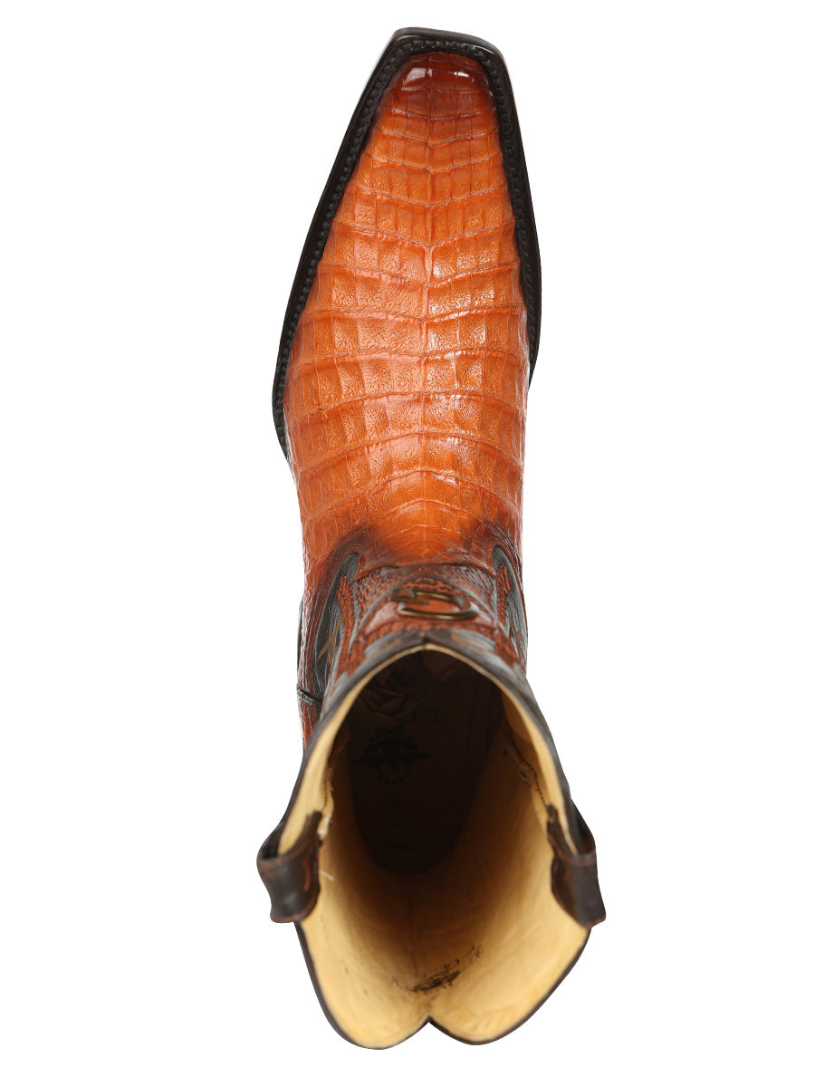 El General Men's Exotic Caiman Belly Cowboy Boots in Cognac