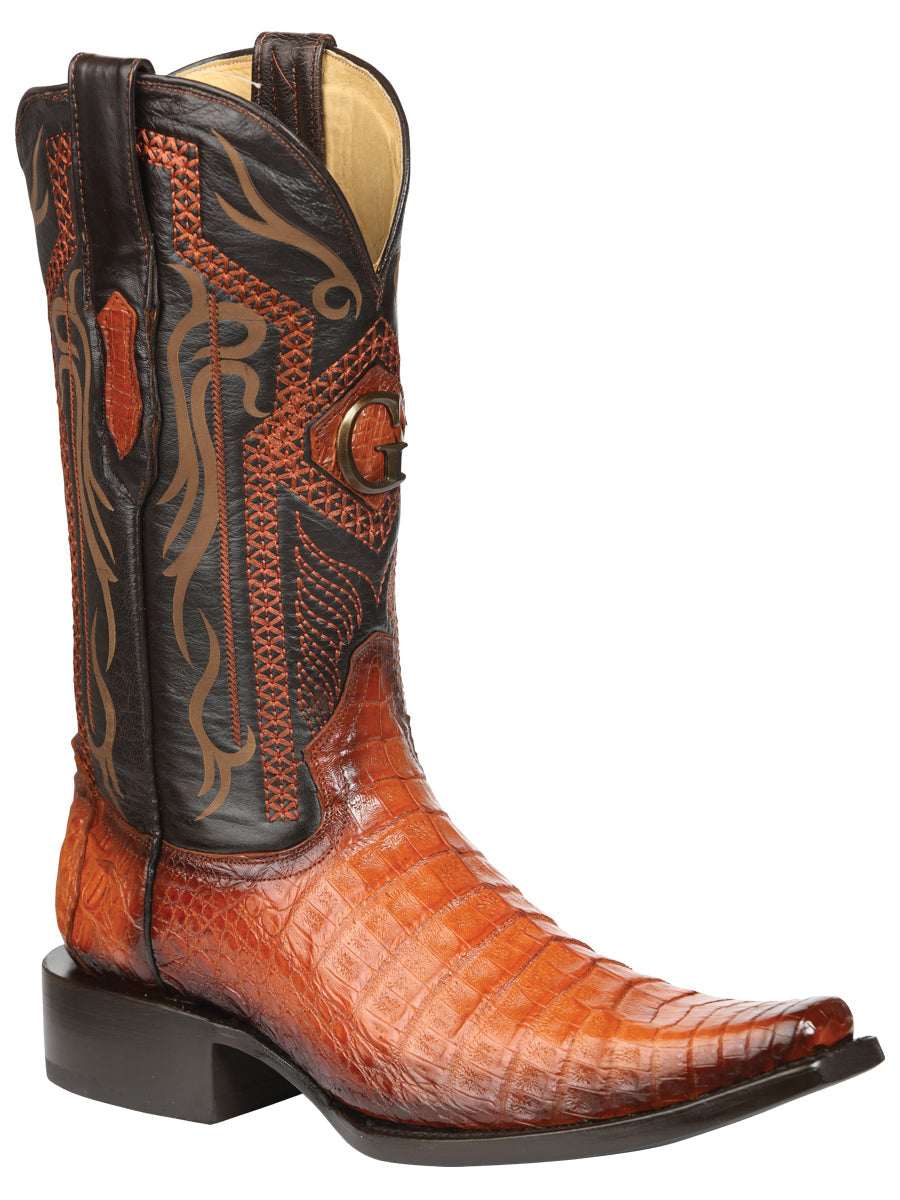 El General Men's Exotic Caiman Belly Cowboy Boots in Cognac