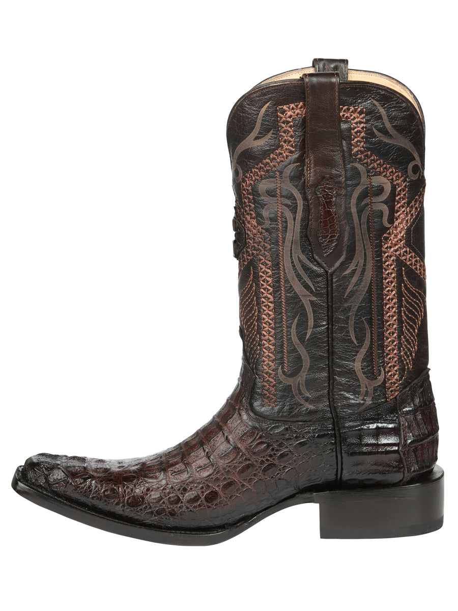 El General Men's Exotic Caiman Nuca Cowboy Boots in Brown