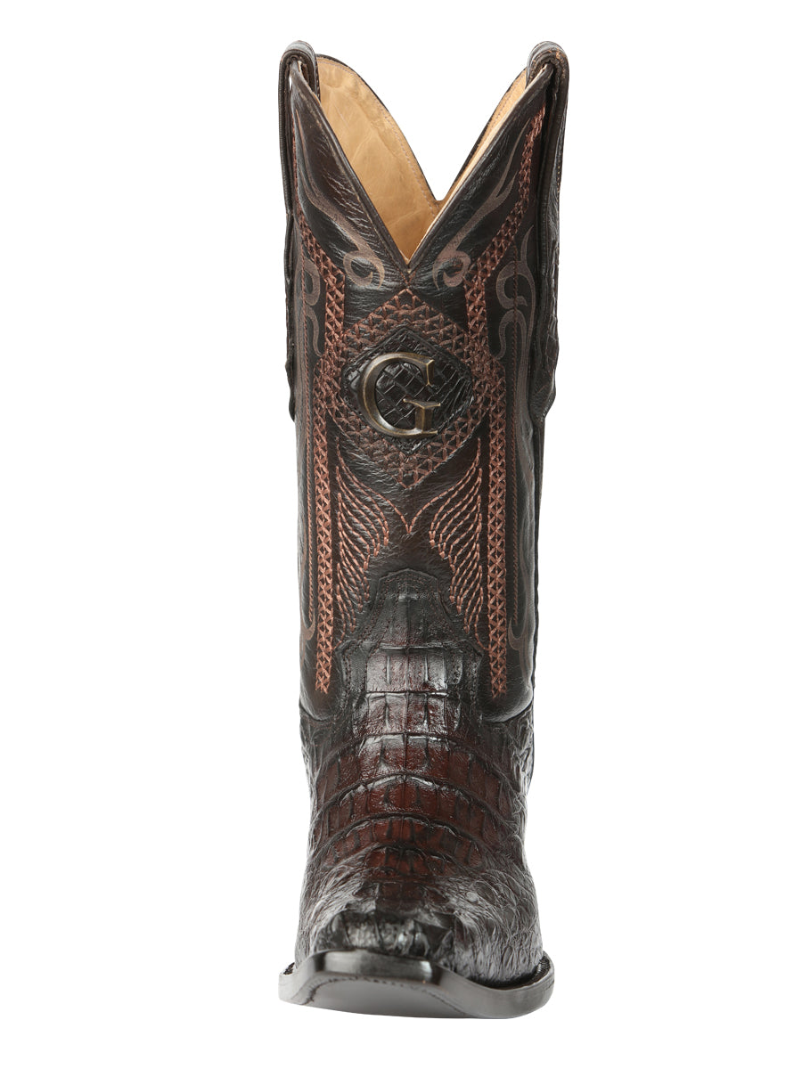 El General Men's Exotic Caiman Nuca Cowboy Boots in Brown