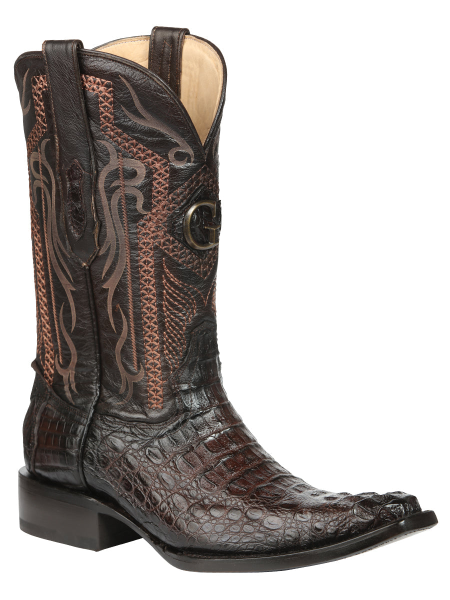 El General Men's Exotic Caiman Nuca Cowboy Boots in Brown