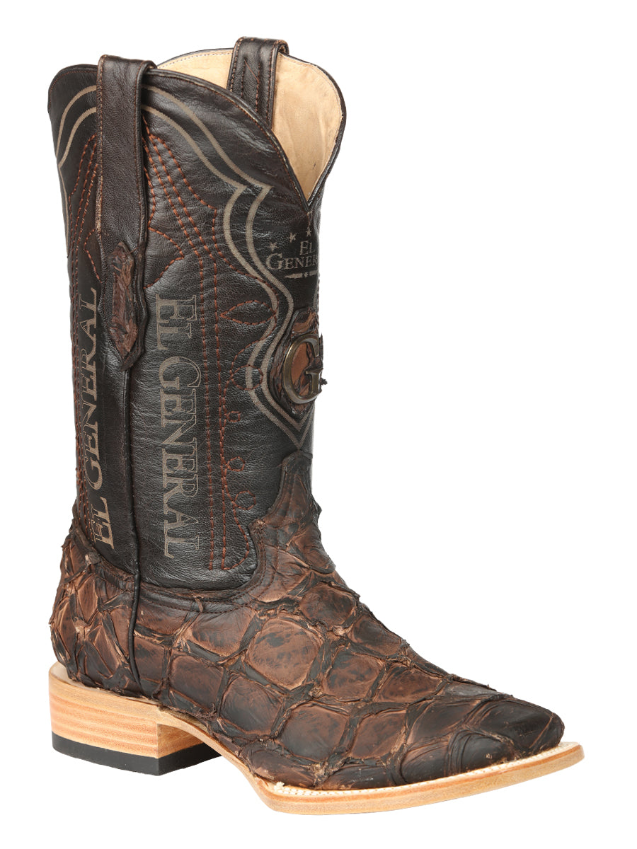 El General Men's Exotic Monster Fish Rodeo Boots in Brown