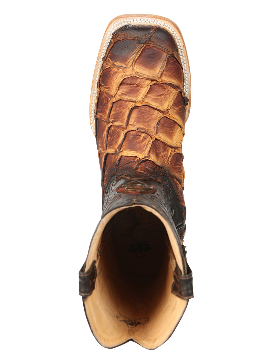 El General Men's Exotic Monster Fish Rodeo Boots in Cognac