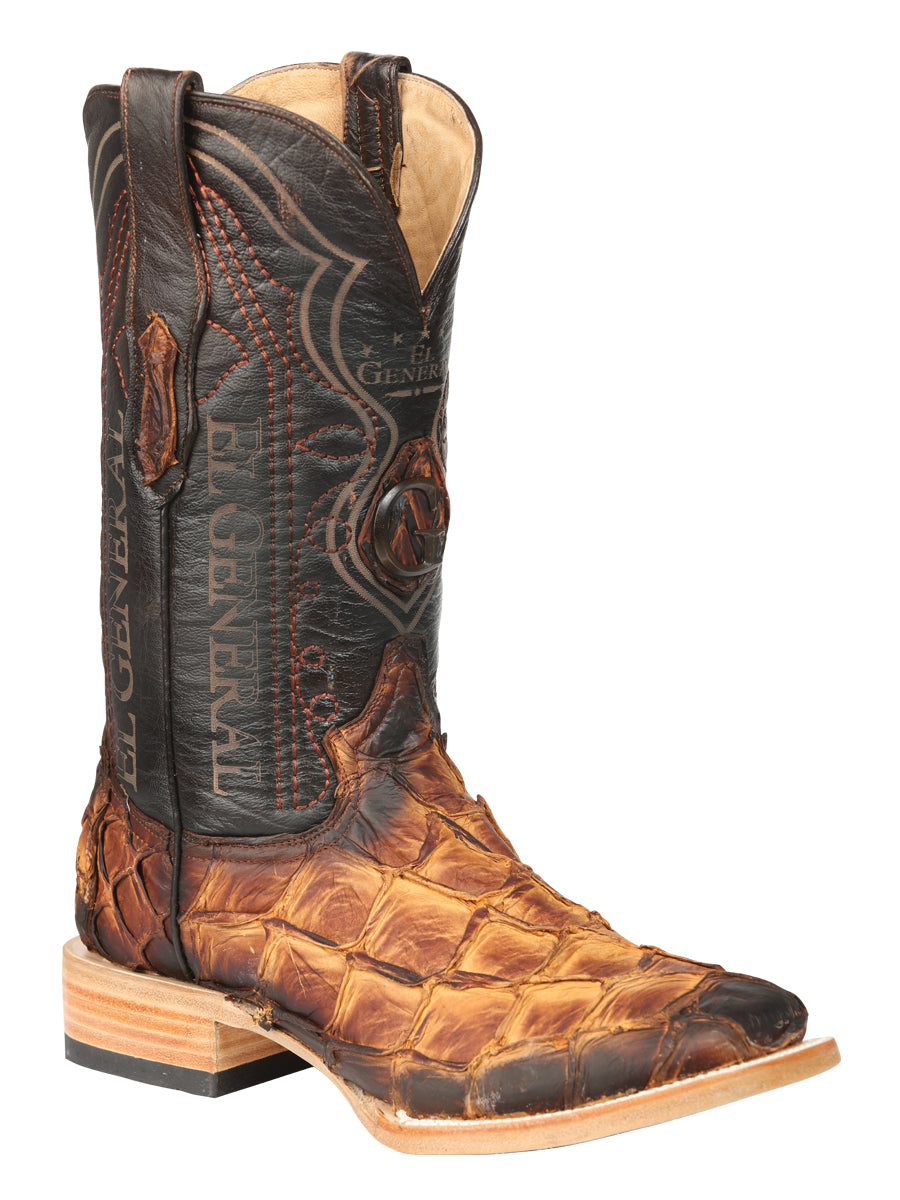 El General Men's Exotic Monster Fish Rodeo Boots in Cognac
