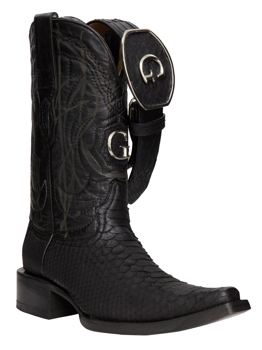 El General Men's Exotic Python Leather Cowboy Boots in Black