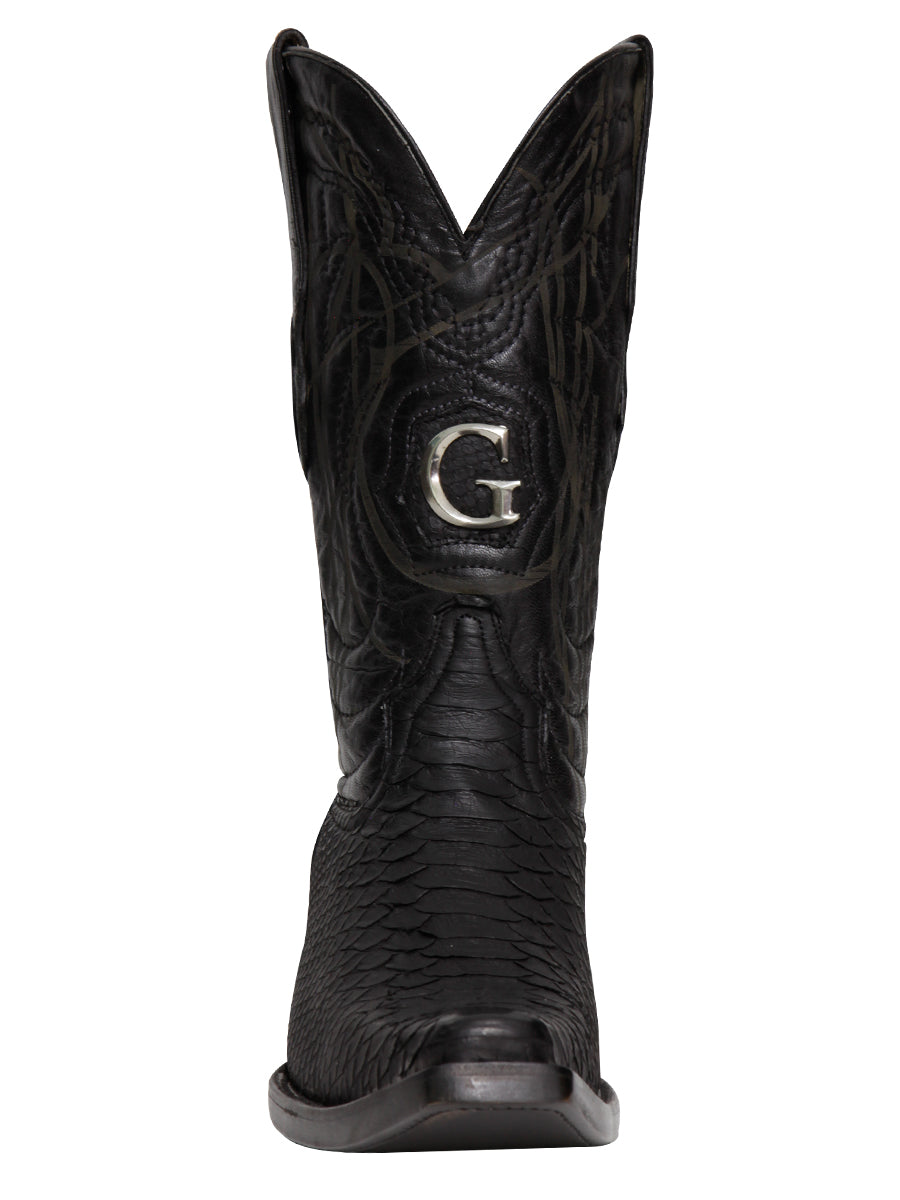 El General Men's Exotic Python Leather Cowboy Boots in Black