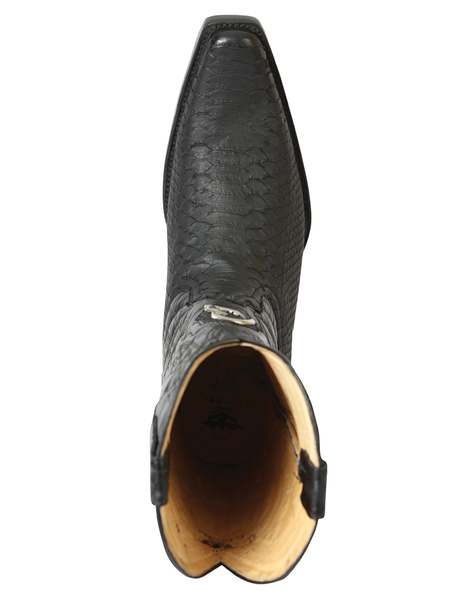 El General Men's Exotic Python Leather Cowboy Boots in Black