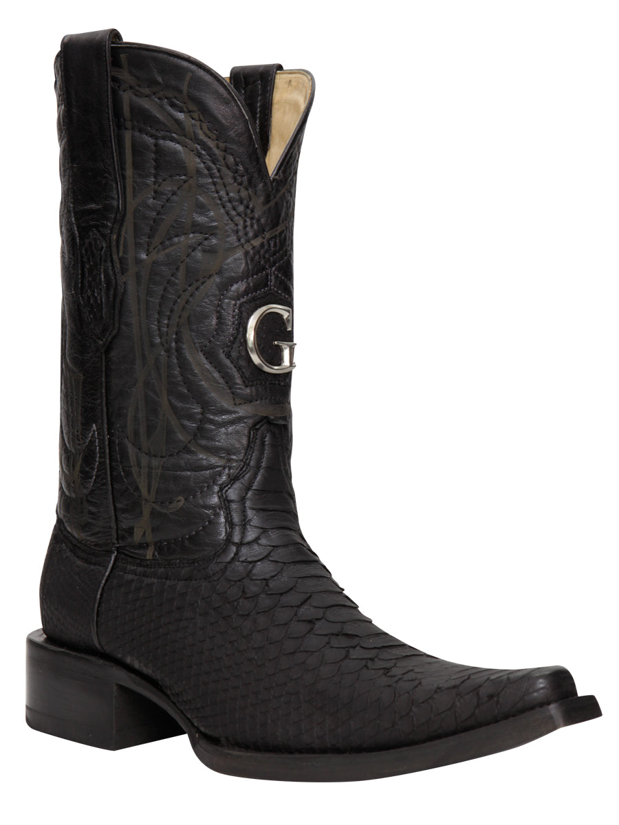 El General Men's Exotic Python Leather Cowboy Boots in Black