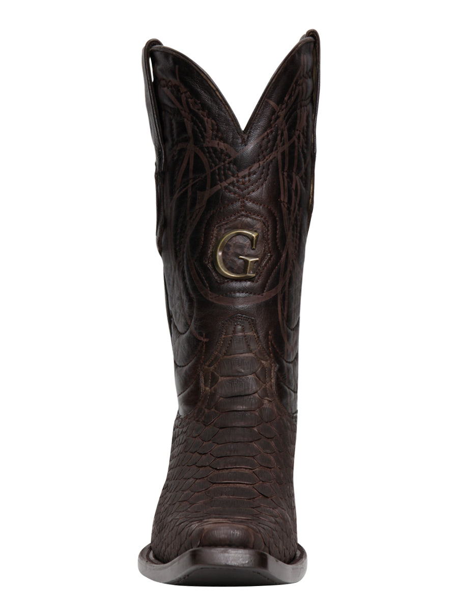 El General Men's Exotic Python Leather Cowboy Boots in Brown
