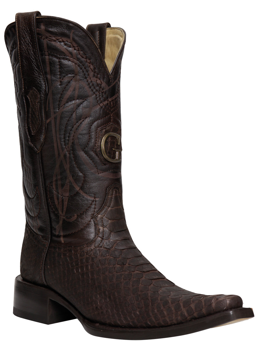 El General Men's Exotic Python Leather Cowboy Boots in Brown