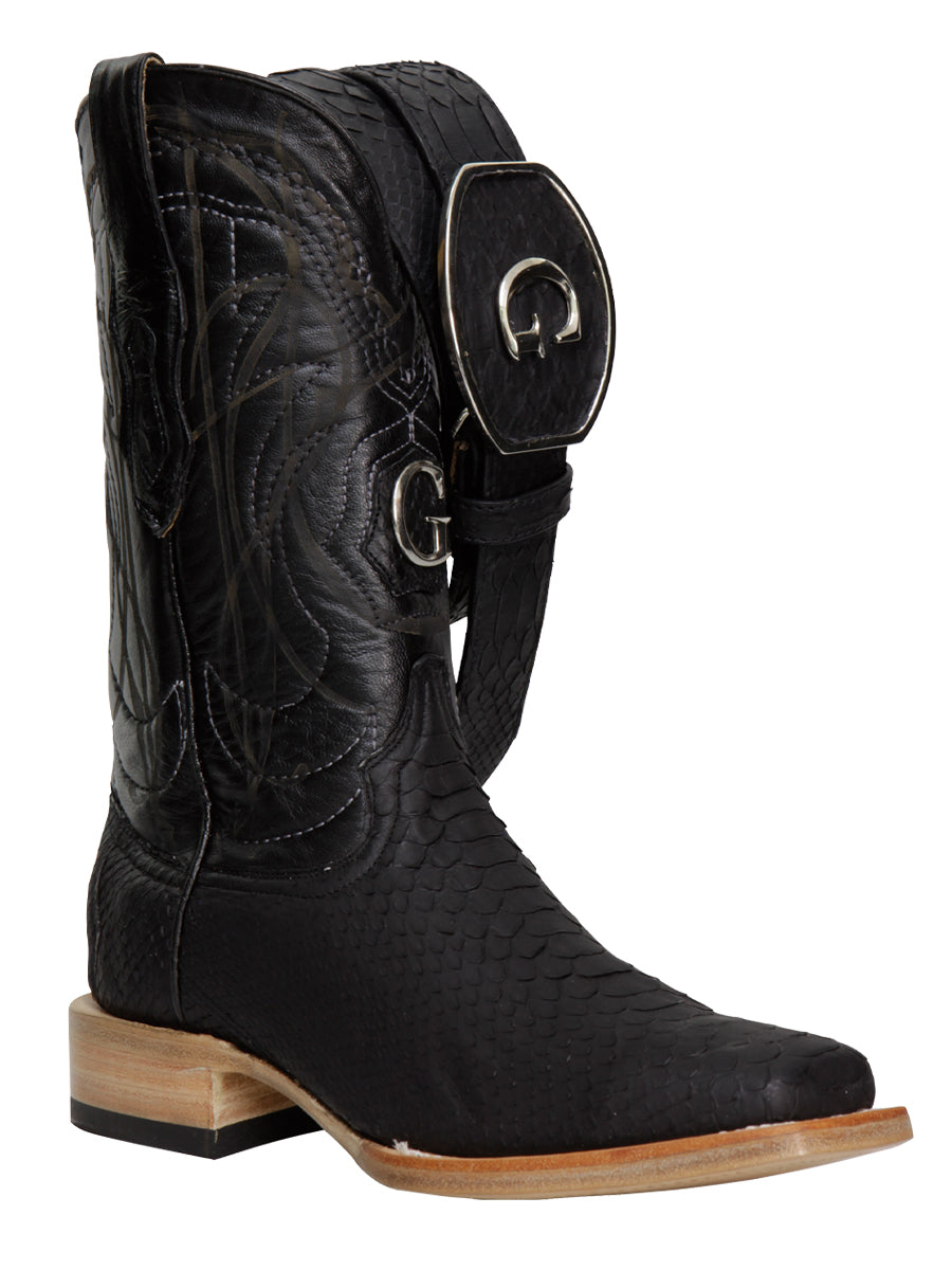 El General Men's Exotic Python Rodeo Boots in Black