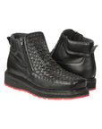 El General Men's Woven Ankle Boots with Zipper in Black