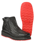 El General Men's Woven Ankle Boots with Zipper in Black