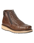 El General Men's Woven Ankle Boots with Zipper in Brown