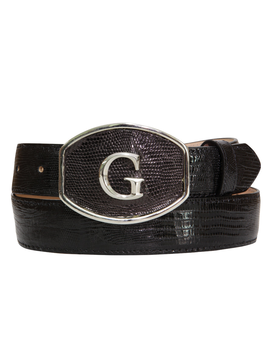 El General Exotic Lizard Leather Cowboy Belt in Black