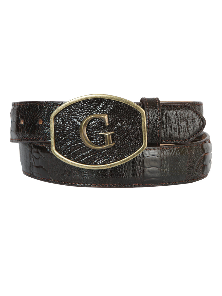 El General Exotic Ostrich Leg Western Belt in Brown