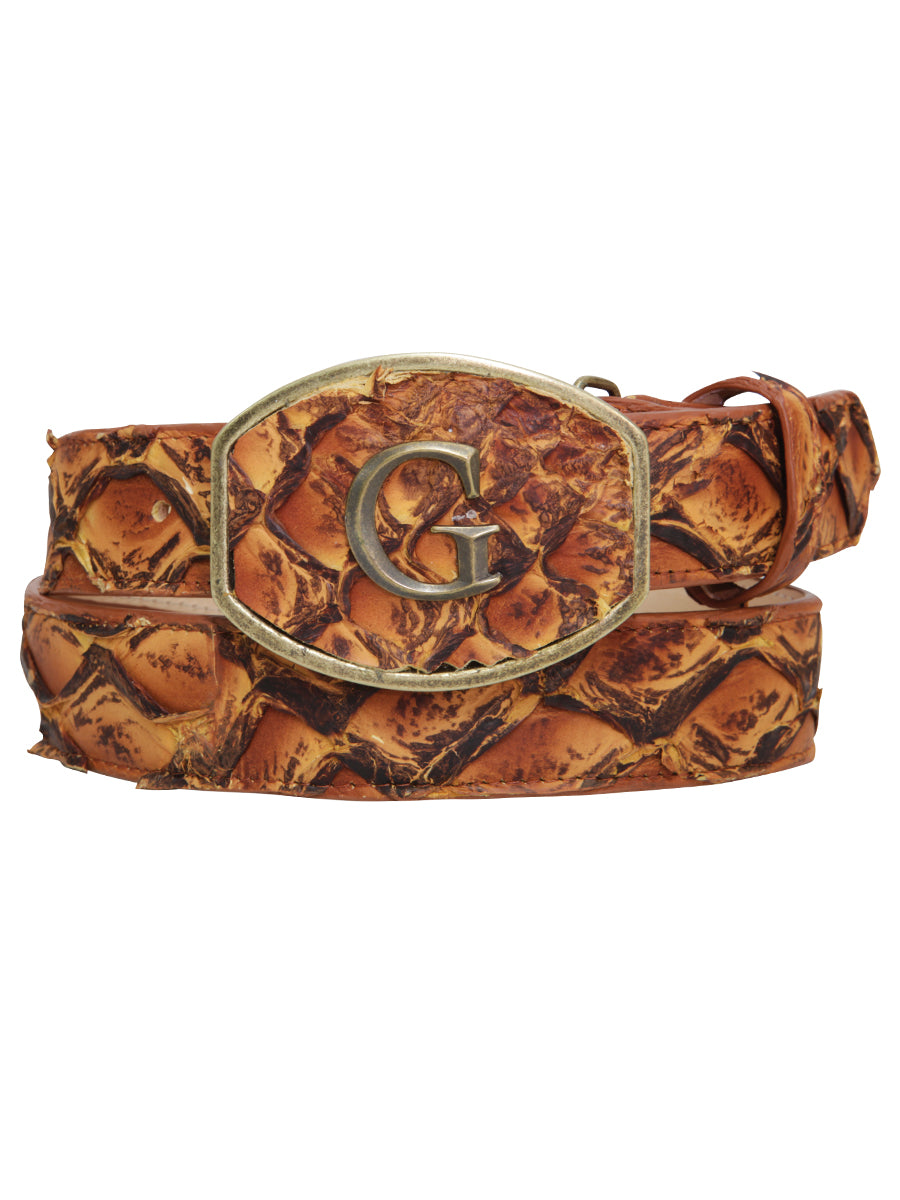 El General Exotic Monster Fish Leather Belt in Cognac