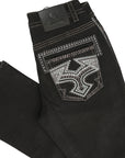 Centenario Men's Black Denim with Gray Embroidered Details