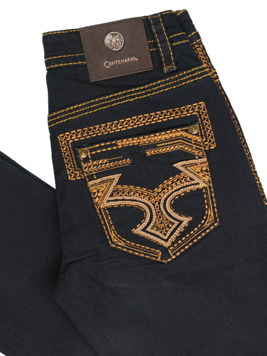 Centenario Men's Rinse Blue Denim with Gold Embroidered Details