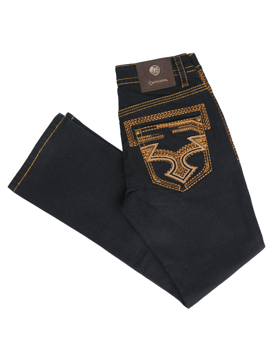 Centenario Men's Rinse Blue Denim with Gold Embroidered Details