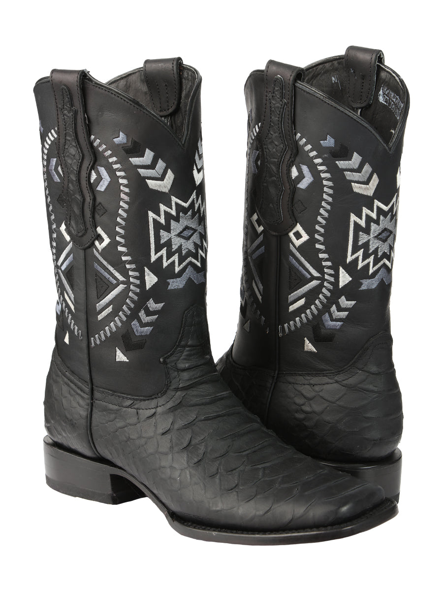 El General Men's Python Imitation Rodeo Boots in Black