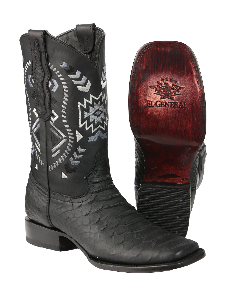 El General Men's Python Imitation Rodeo Boots in Black