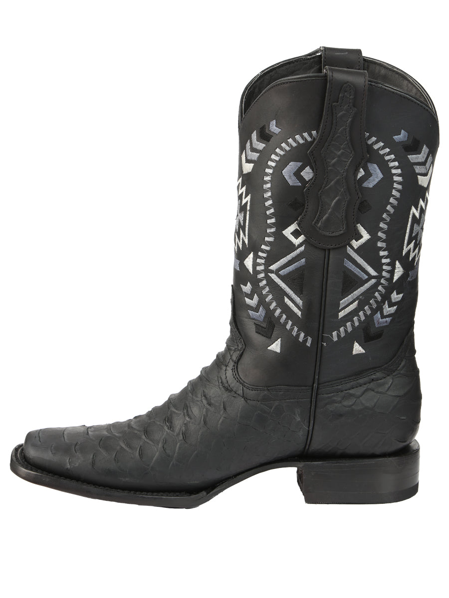 El General Men's Python Imitation Rodeo Boots in Black