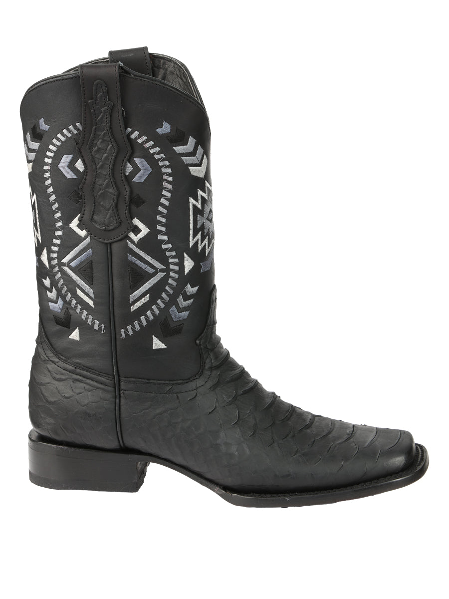 El General Men's Python Imitation Rodeo Boots in Black