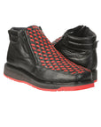 El General Men's Petatillo Leather Ankle Boots with Zipper in Black/Red
