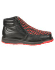 El General Men's Petatillo Leather Ankle Boots with Zipper in Black/Red