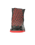 El General Men's Petatillo Leather Ankle Boots with Zipper in Black/Red