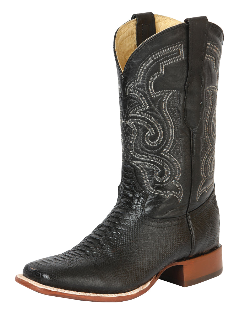El General Men's Python Imitation Rodeo Boots in Black