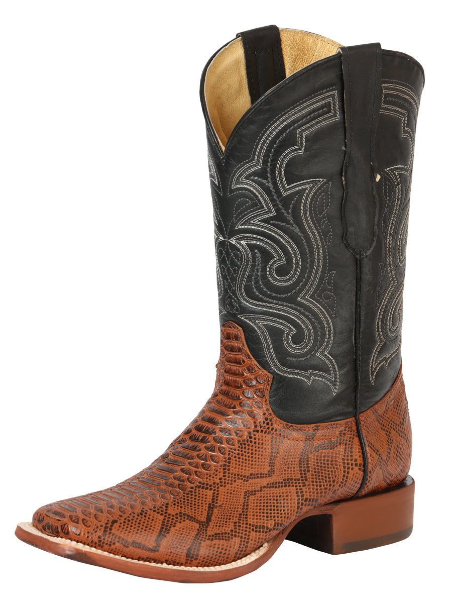 El General Men's Python Imitation Rodeo Boots in Cognac